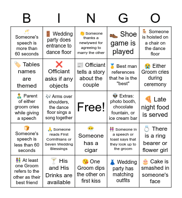 ParlayBoardGame.com -- 🤵‍♂️🤵‍♂️ Wedding Bingo Card