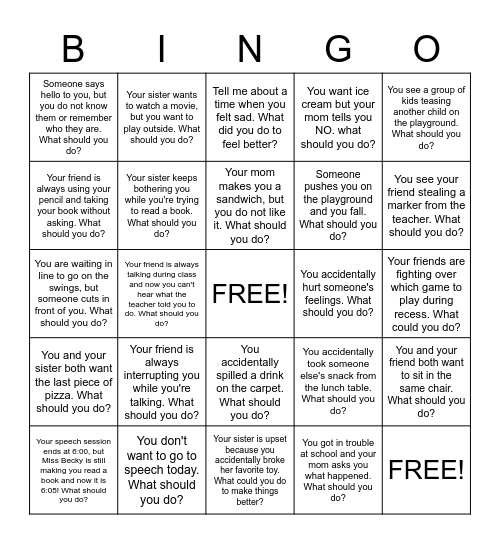 Social Problem-Solving! Bingo Card