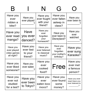 Have you ever Bingo Card