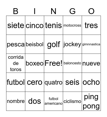 spanish bingo Card