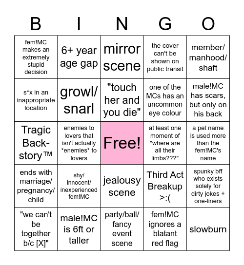 Smutty Bingo Card