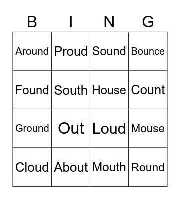 OU words (OW sound) Bingo Card
