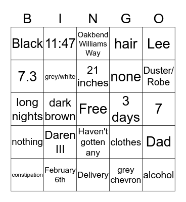 Baby Daren III Bingo Card