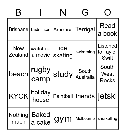 CRU Holiday Bingo Card