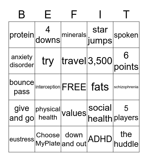 PE.HEALTH Bingo Card