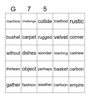 Gold 75 Bingo Card