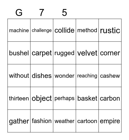 Gold 75 Bingo Card