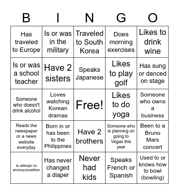 Who Am I Bingo Card