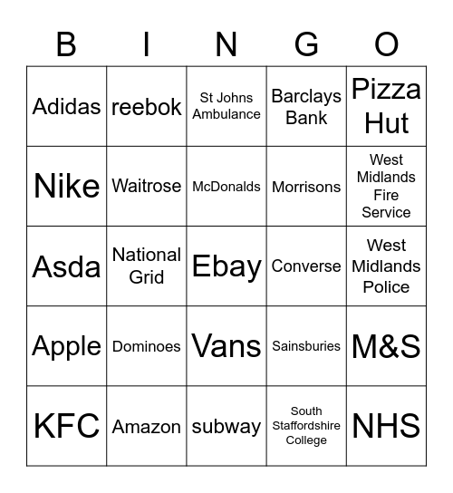 Company Bingo Card