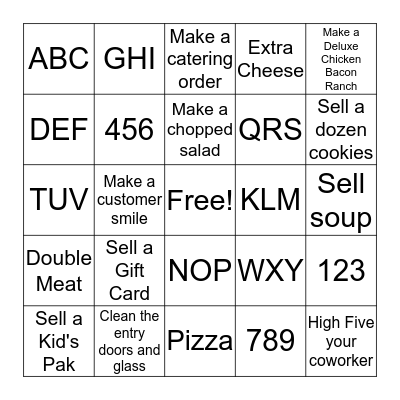 Subway BINGO Card