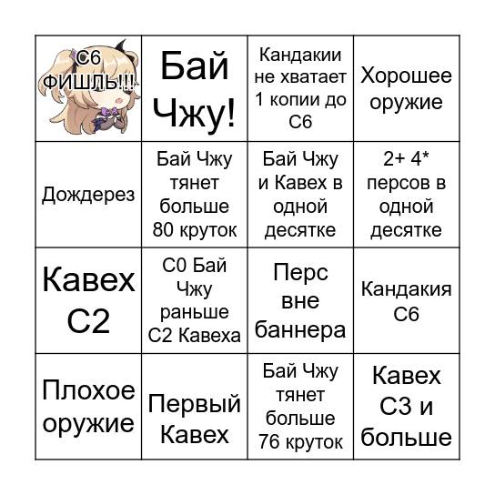 Бай Чжу + Кавех Bingo Card