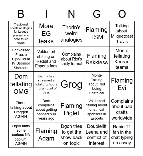 LFN League of Legends Bingo Card