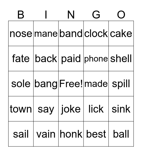 Word Family BINGO Card