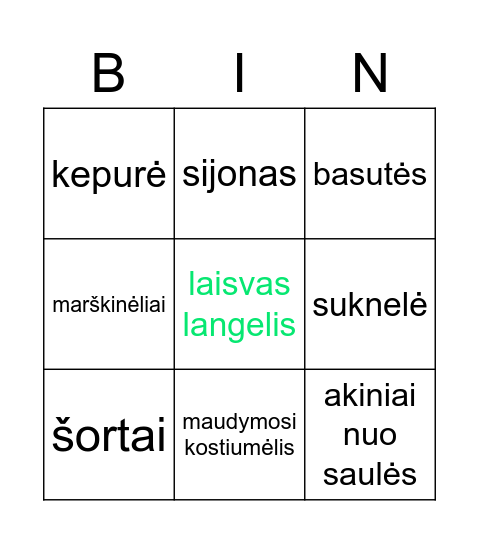 Drabužių spinta Bingo Card