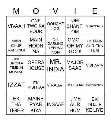 BOLLYWOOD MOVIES Bingo Card