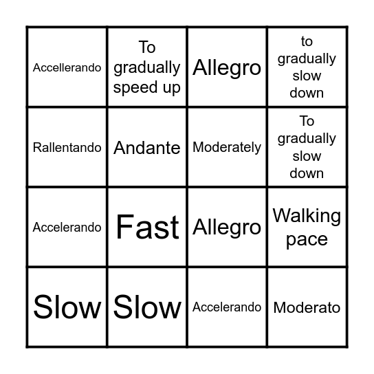 Tempo Bingo Card