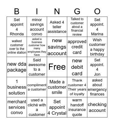 Team Fairfield Bingo Card