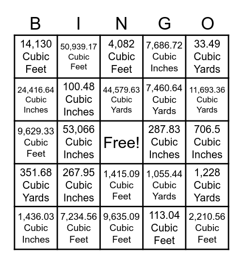 Volume of Cylinders, Cones, and Spheres Bingo Card