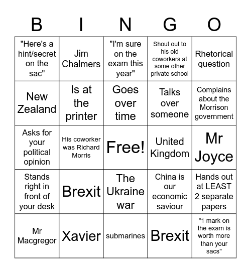 Economics Bingo Card