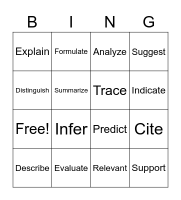 PM3 Vocabulary Bingo Card