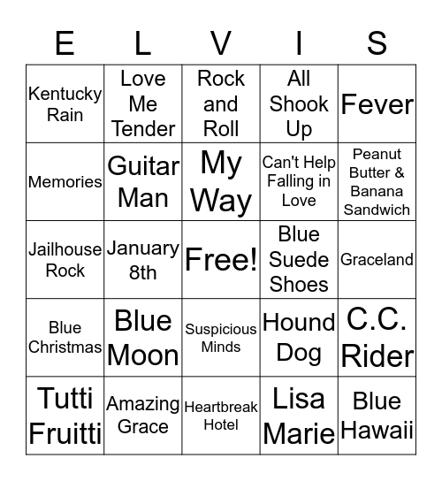 King of Rock 'n' Roll Bingo Card