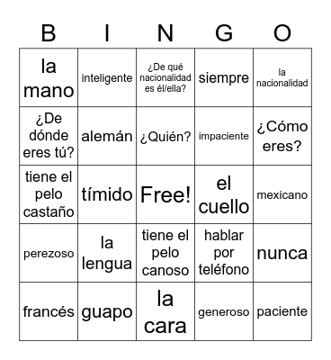 Unidad 2 - ¿Cómo Somos? Bingo Card