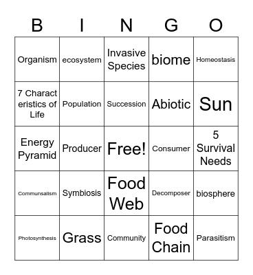 Science Review Bingo Card