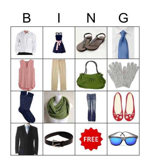 Clothing Bingo Card