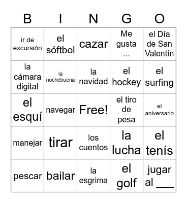 Unidad 2 - ¿Qué te gusta hacer? Bingo Card