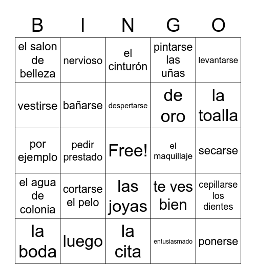 Realidades 2 2A Bingo Card