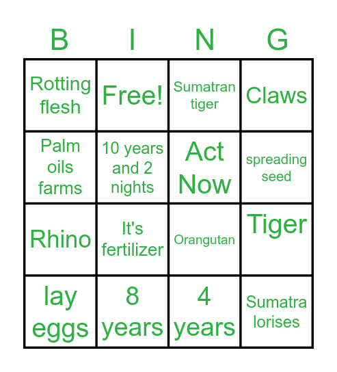 Our Great National Parks Bingo Card