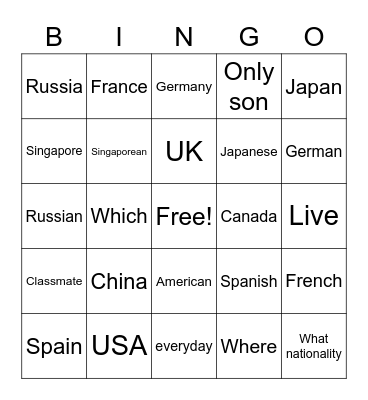 country Bingo Card