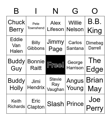 24 of Billboards top 100 Guitarists Bingo Card