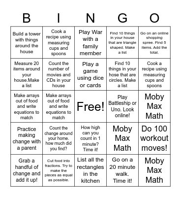Math Bingo Board Week 1 Bingo Card