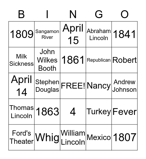 Abe Lincoln Bingo Card