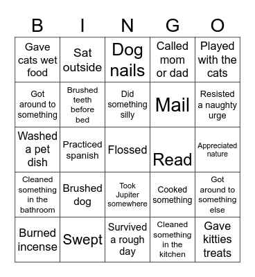 Squirrel Bingo Card