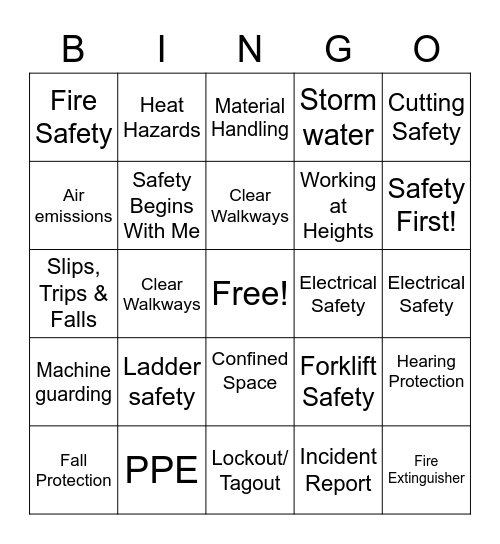 SAFETY BINGO Card