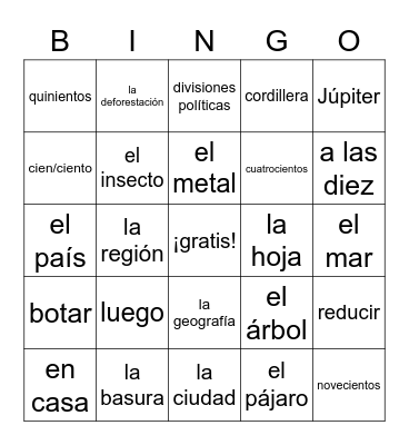 El medioambiente Bingo Card