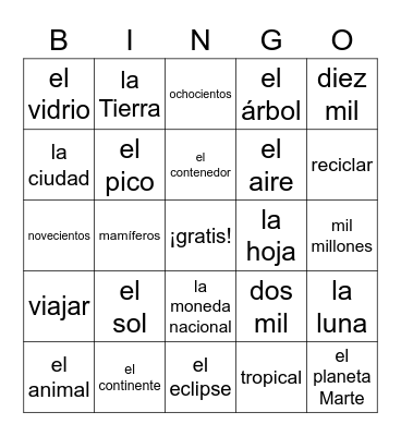 El medioambiente Bingo Card