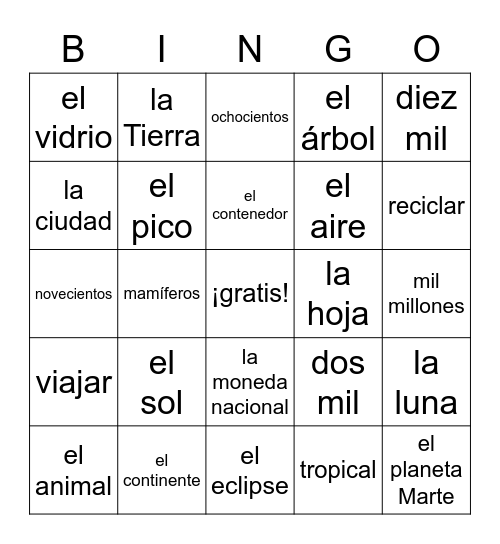 El medioambiente Bingo Card