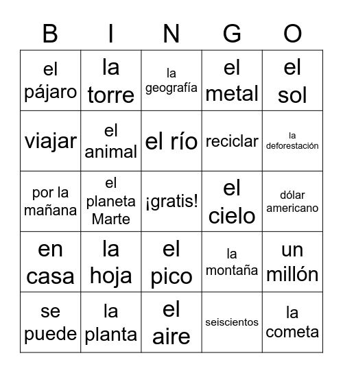 El medioambiente Bingo Card