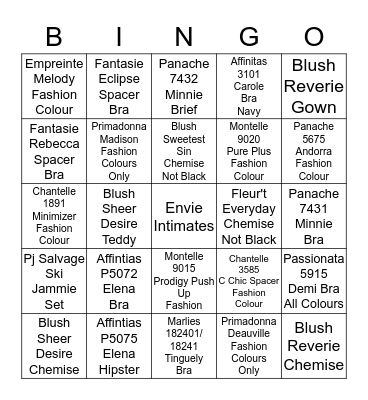 Fashion Bingo  Bingo Card