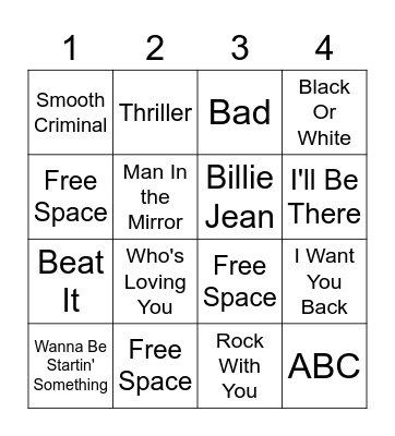Michael Jackson Bingo Card