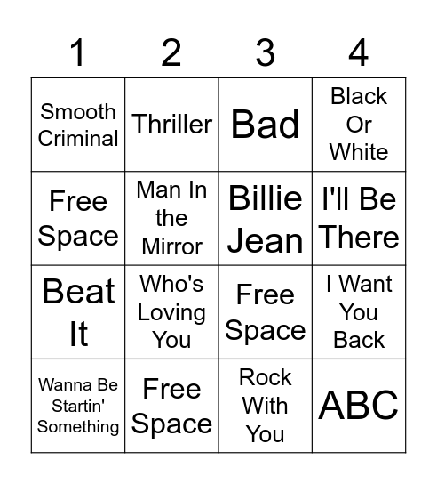 Michael Jackson Bingo Card