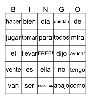 palabras de alta frequencia Bingo Card