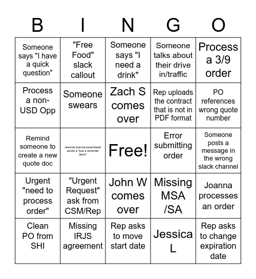 Sales Ops/CS Ops Bingo Card