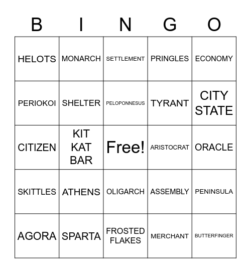 Athens and Sparta Bingo Card