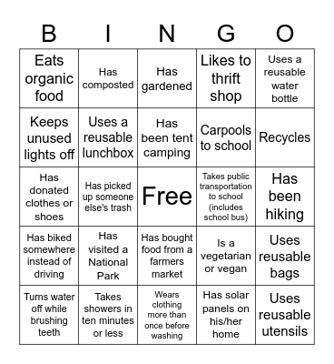 Eco-friendly BINGO Card