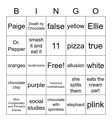 Nora Bingo Card