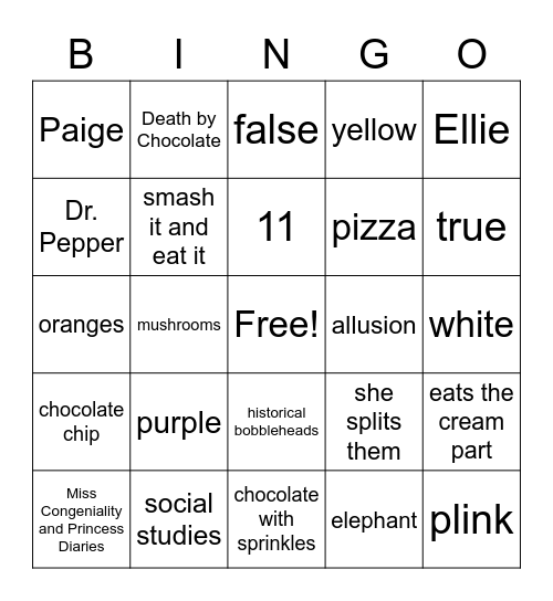 Nora Bingo Card